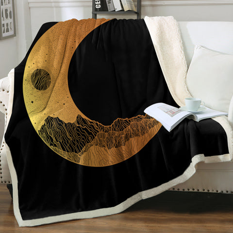 Image of Golden Half Moon Landscape Illustration SWMT4637 Fleece Blanket