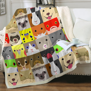 Cute Cartoon Animals Checkerboard SWMT4638 Fleece Blanket