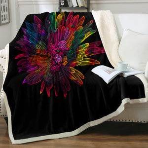 Big Colorful Flower Black Theme SWMT4641 Fleece Blanket