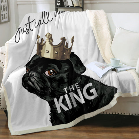 Image of Just Call Me The King - Black Pug Crown SWMT4645 Fleece Blanket