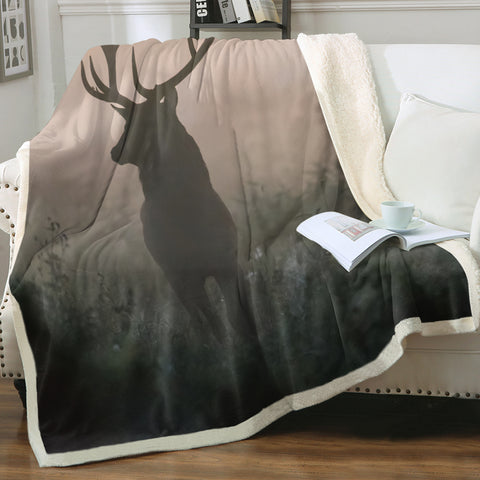 Image of Faded Deer In Forest SWMT4654 Fleece Blanket