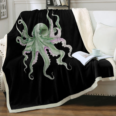 Image of Purple Green Octopus Black Theme SWMT4660 Fleece Blanket