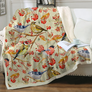 Flowers & Sunbirds Cream Theme SWMT4664 Fleece Blanket