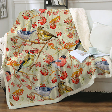 Image of Flowers & Sunbirds Cream Theme SWMT4664 Fleece Blanket
