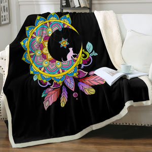Half Moon Mandala Dream Catcher SWMT4665 Fleece Blanket