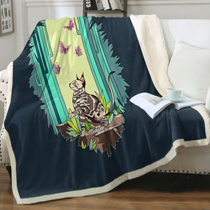 Purple Butterflies & Cat Playing SWMT4666 Fleece Blanket