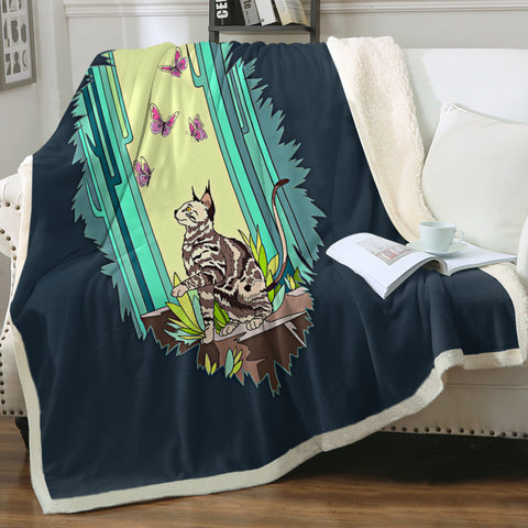 Image of Purple Butterflies & Cat Playing SWMT4666 Fleece Blanket