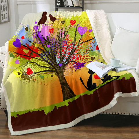 Image of Birds & Cats Couple Colorful Tree Theme SWMT4727 Fleece Blanket