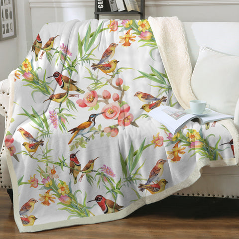 Image of Brown Sunbirds & Pink Flowers SWMT4731 Fleece Blanket