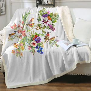 Multi Flowers & Sunbirds White Theme SWMT4732 Fleece Blanket