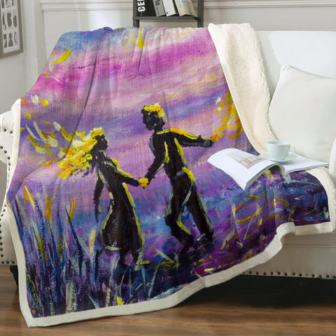 Image of Watercolor Beautiful Love Scene Purple Theme SWMT4736 Fleece Blanket