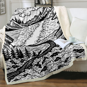 B&W Old School Vital Landscape Sketch SWMT4738 Fleece Blanket