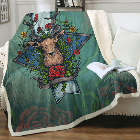 Image of Old School Colorful Floral Deer Head SWMT4740 Fleece Blanket