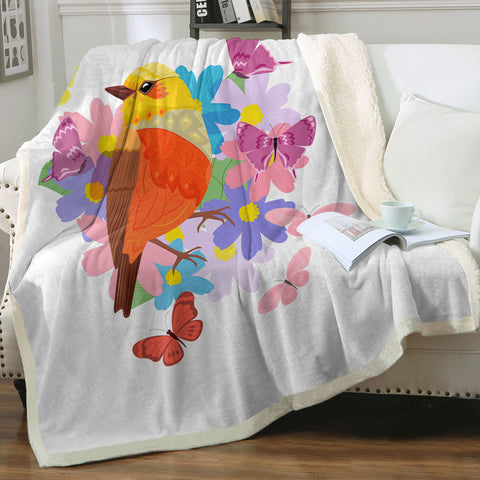 Image of Pastel Geometric Sunbird & Butterflies SWMT4744 Fleece Blanket
