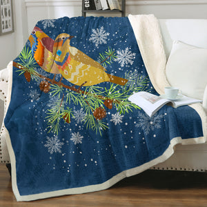 Colorful Geometric Sunbirds In Snow Navy Theme SWMT4745 Fleece Blanket