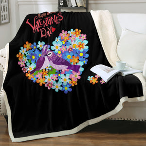 Blue Couple Sunbird In Floral Heart - Valentine's Day SWMT4746 Fleece Blanket