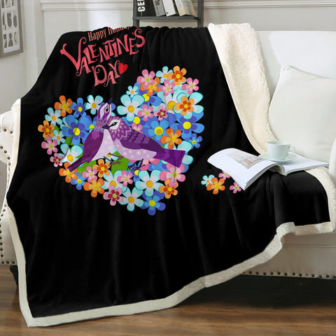 Image of Blue Couple Sunbird In Floral Heart - Valentine's Day SWMT4746 Fleece Blanket