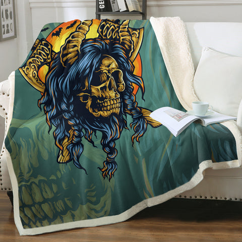 Image of Old School Gold Buffalo Skull Warrior SWMT4749 Fleece Blanket