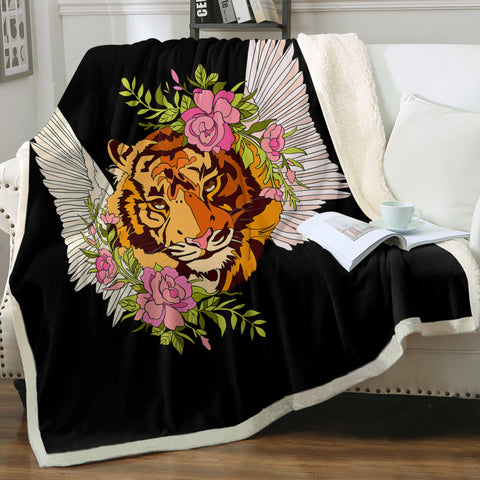 Image of Floral Tiger Wings Draw SWMT4750 Fleece Blanket