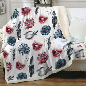 Flower, Feather, Lips Monogram SWMT4754 Fleece Blanket