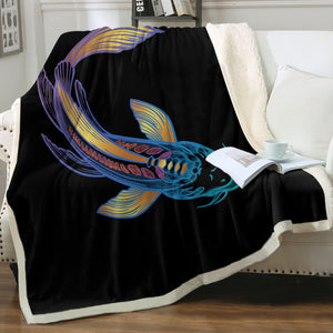 Golden Gradient Blue Purple Fish Koi SWMT4755 Fleece Blanket