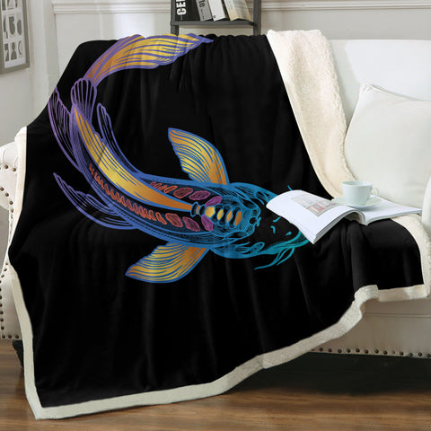 Image of Golden Gradient Blue Purple Fish Koi SWMT4755 Fleece Blanket