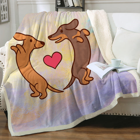 Image of Cute Couple Dachshund Pastel Theme SWMT5154 Fleece Blanket