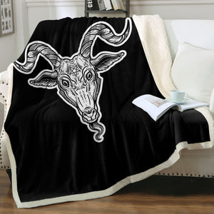 B&W Gothic Goat Head Black Line SWMT5159 Fleece Blanket