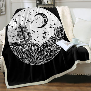 B&W Gothic Cactus In Night Sketch SWMT5160 Fleece Blanket