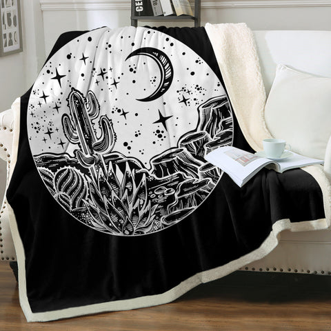 Image of B&W Gothic Cactus In Night Sketch SWMT5160 Fleece Blanket