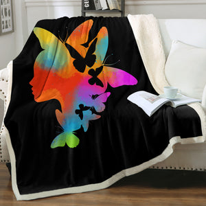 Gradient Colorful Butterflies Lady Face SWMT5168 Fleece Blanket