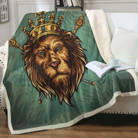 Image of Golden King Crown Lion Green Theme SWMT5172 Fleece Blanket