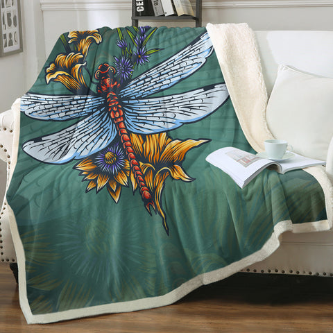 Image of Old School Color Floral Dragonfly SWMT5174 Fleece Blanket
