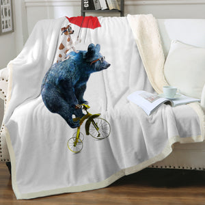 Funny Sunglass Dog & Bear On Bike SWMT5181 Fleece Blanket