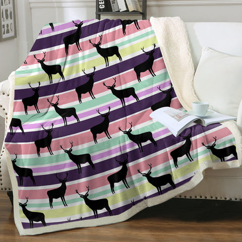 Image of Multi Black Deer Coloful Stripes SWMT5191 Fleece Blanket