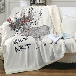 Floral Deer Sketch Wild Art SWMT5192 Fleece Blanket