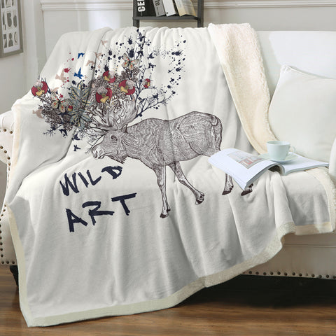 Image of Floral Deer Sketch Wild Art SWMT5192 Fleece Blanket