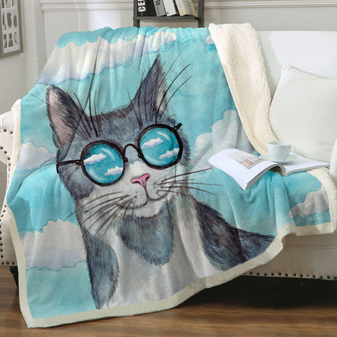 Image of Cute Sunglasses Cat Light Cloud SWMT5195 Fleece Blanket