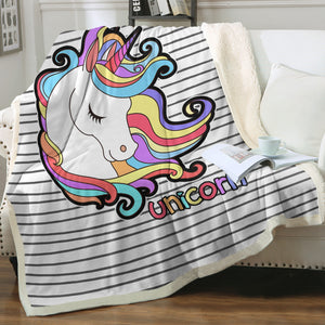 Pastel Sleeping Unicorn Head Stripes SWMT5200 Fleece Blanket