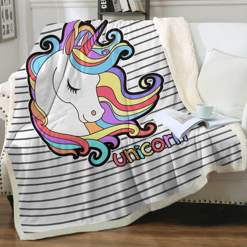 Image of Pastel Sleeping Unicorn Head Stripes SWMT5200 Fleece Blanket