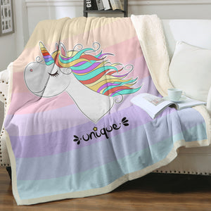 Happy Colorful Unicorn Pastel Stripes SWMT5201 Fleece Blanket