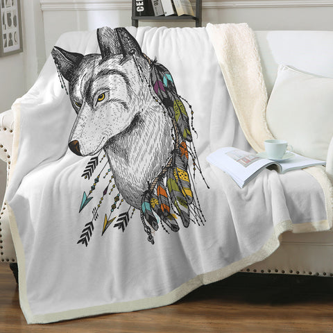 Image of Dreamcatcher Wolf White Theme SWMT5240 Fleece Blanket