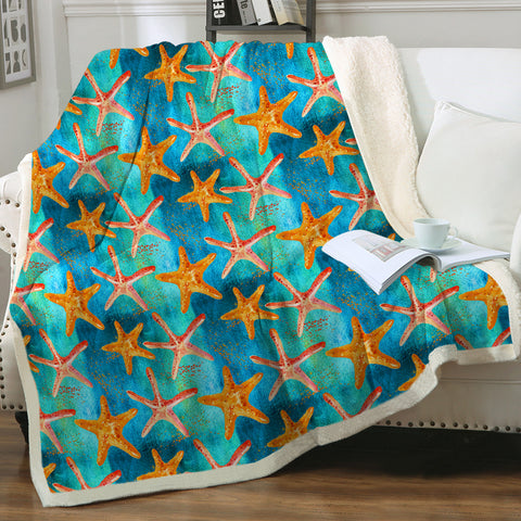 Image of Multi Watercolor Starfish SWMT5243 Fleece Blanket