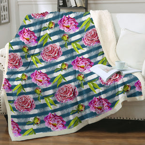 Flower Stripe Bluetint Theme SWMT5245 Fleece Blanket