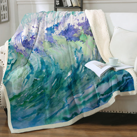 Image of Watercolor Blue Waves Japanese Art SWMT5246 Fleece Blanket