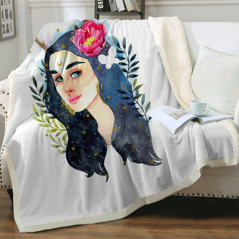 Image of Lady Night Flower Illustration SWMT5247 Fleece Blanket