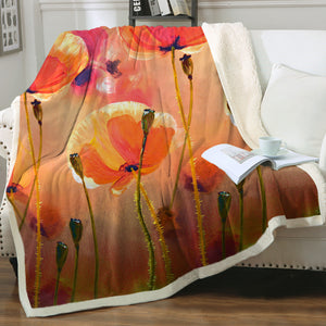 Watercolor Orange Flowers SWMT5249 Fleece Blanket