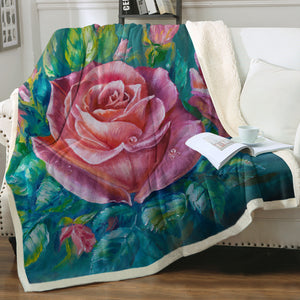 Watercolor Pink Roses Green Theme SWMT5250 Fleece Blanket