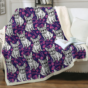 Multi Little Pug Cute Food Sketch Purple Theme SWMT5252 Fleece Blanket
