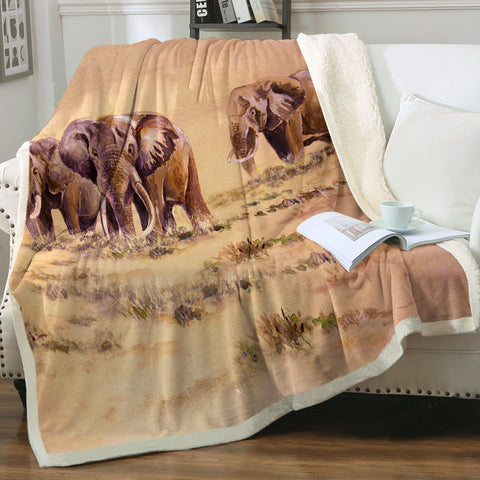 Image of Watercolor Elephants In Desert SWMT5253 Fleece Blanket